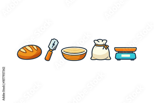 Baking ingredients and tools icons