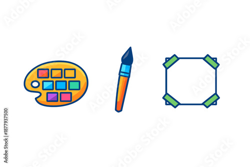 Creative design icons: palette, brush, and frame