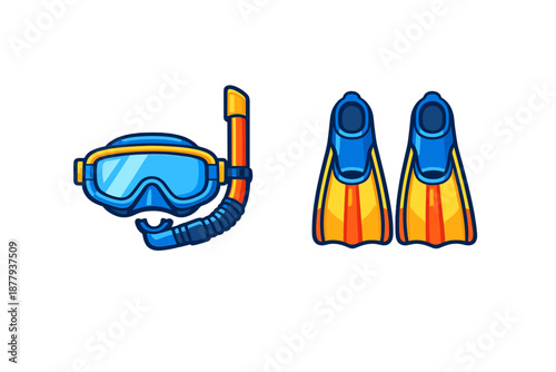 Diving mask and snorkel with flippers illustration