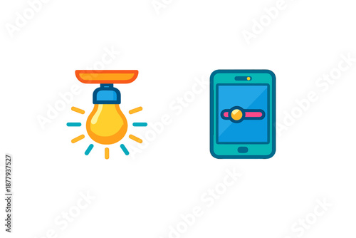 Light bulb and smartphone with toggle switch icons