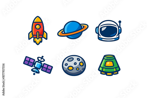 Space Icons Collection - Rocket, Planet, Astronaut, Satellite, Moon