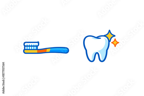 Toothbrush and sparkling tooth cartoon
