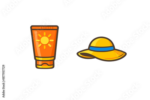 Sunscreen and sun hat icons