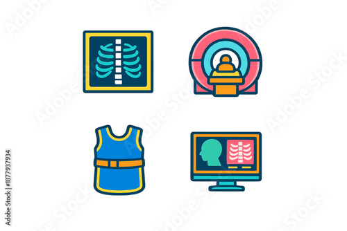 Set of four medical imaging icons on a dark background