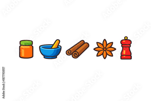 Spices and cooking ingredients icons on gradient background