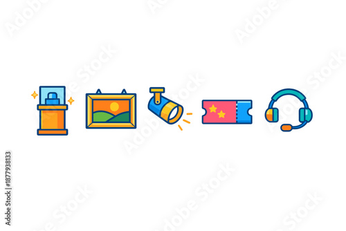 Collection of icons related to exhibition and entertainment