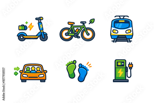 Eco-friendly transportation icons