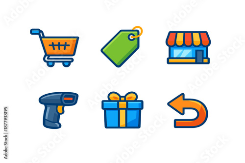 Shopping icons set on a dark background