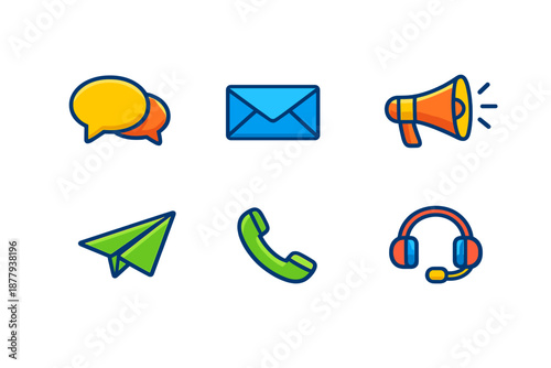 Communication Icons: Chat, Email, Megaphone, Paper Plane, Phone