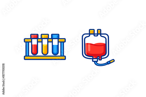 Medical Icons: Test Tubes and Blood Bag