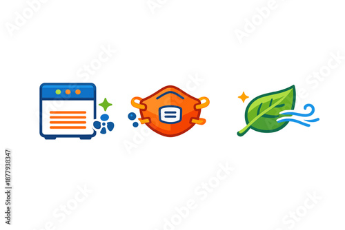 Air purification, mask, and fresh air icons