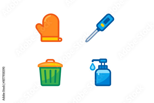 Four illuminated hygiene and cleaning icons on black background