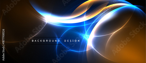 Abstract dynamic waves, vibrant colors, glowing lines. Dark background emphasizes bright energy, modern design element.