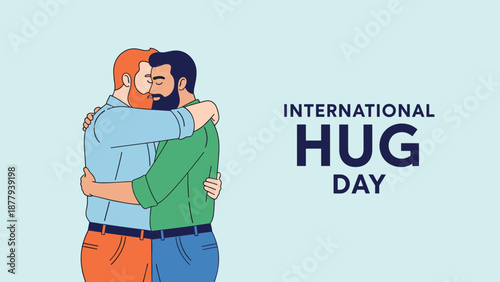 International Hug Day illustration with two men embracing showing love friendship support unity kindness emotional connection modern flat design