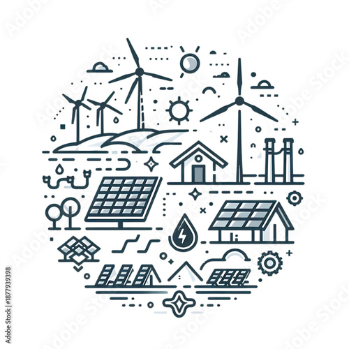 Sustainable energy sources powering a clean future with solar and wind power.