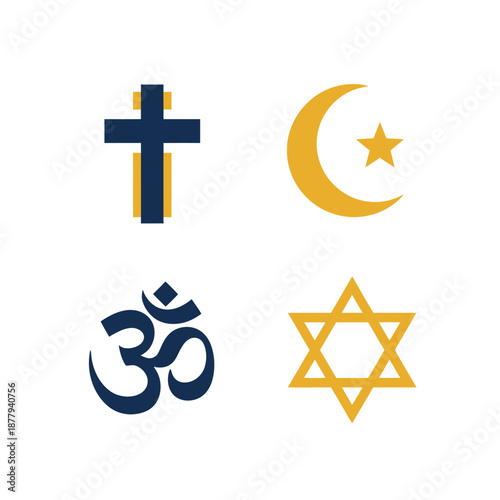 Four Major World Religions Symbols Christianity Islam Hinduism Judaism.