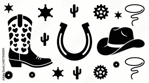 Western cowboy elements set on white background vector illustration