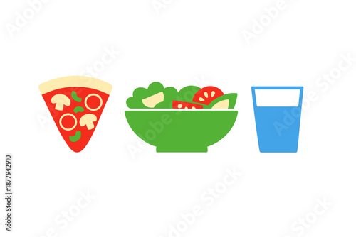 Pizza, Salad and Water Glass Icons