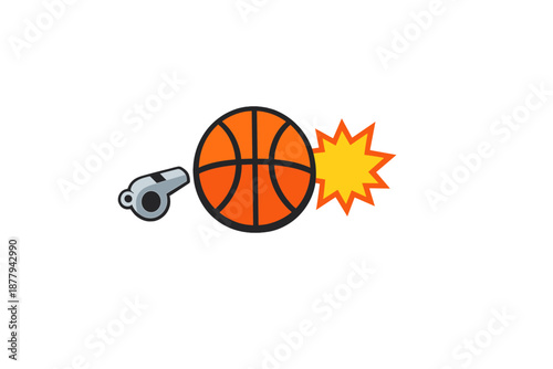 Basketball and Whistle with an Explosion Graphic