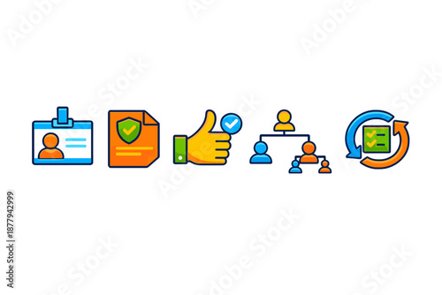 Set of business icons with bright neon outlines