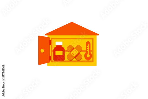 Medical cabinet with health items and glowing effect