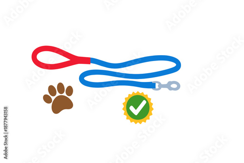 Dog leash with paw print and check mark
