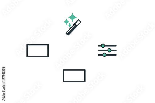 Digital editing icons: Magic wand, screen and sliders