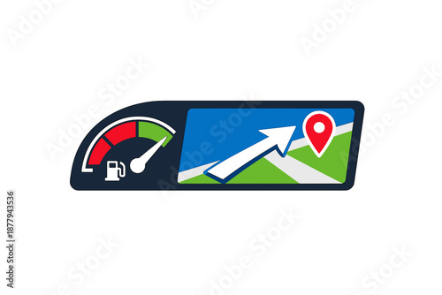 Car dashboard fuel gauge and navigation system icon