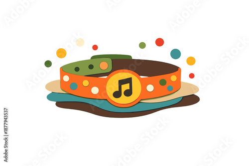 Stylized colorful music note on a pet collar