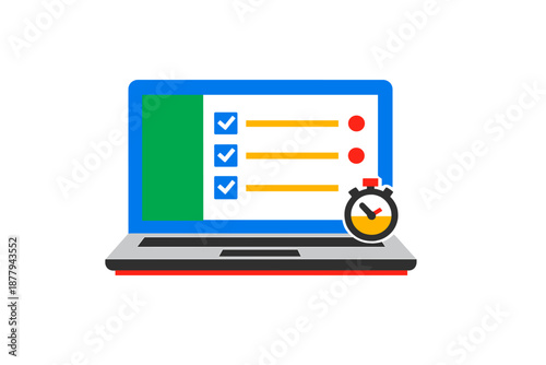Laptop displaying checklist and stopwatch