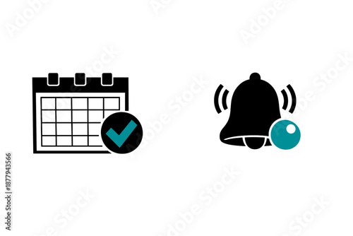 Calendar and notification icons with glowing effects