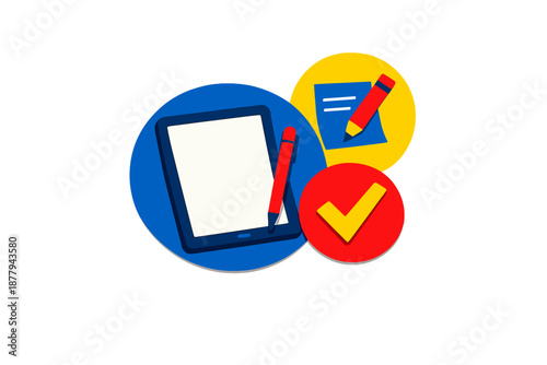 Digital drawing, note taking, and success icons