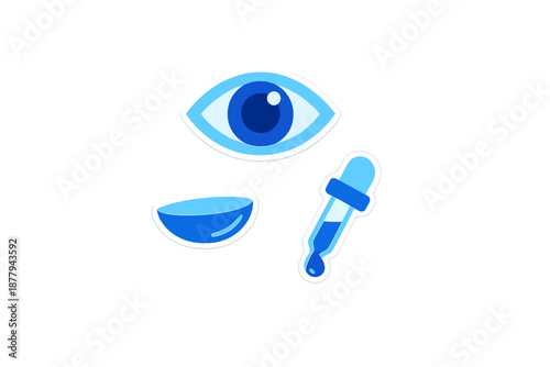 Eye care symbols: Eye, contact lens, and eye drop