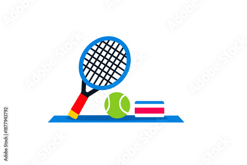 Tennis racket, ball and targets with neon glow effect