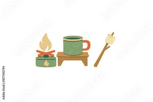 Campfire cooking and marshmallow roasting illustration