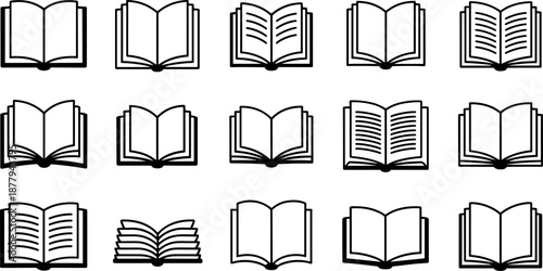 Book icons collection open books illustration set vector graphics