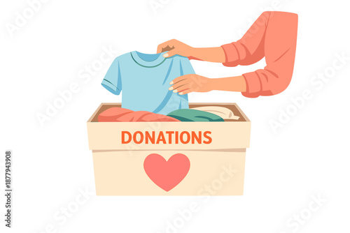 Donation Box Full of Clothes with Heart Symbol