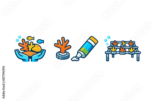 Coral reef conservation and propagation icons