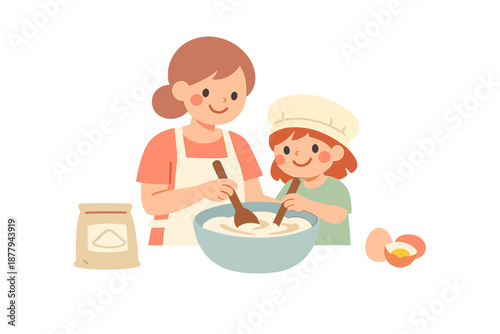 Mother and daughter baking together in the kitchen