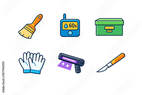 Set of icons representing hygiene and cleaning supplies