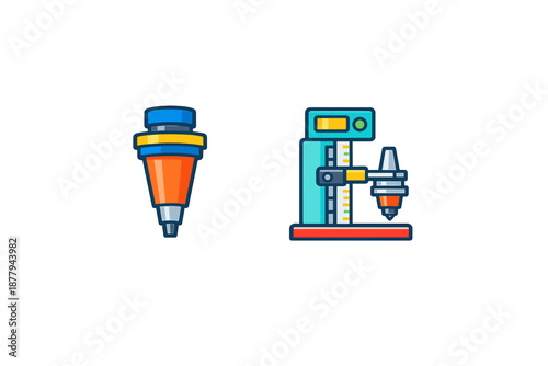 3D printer and pen icons on a dark background
