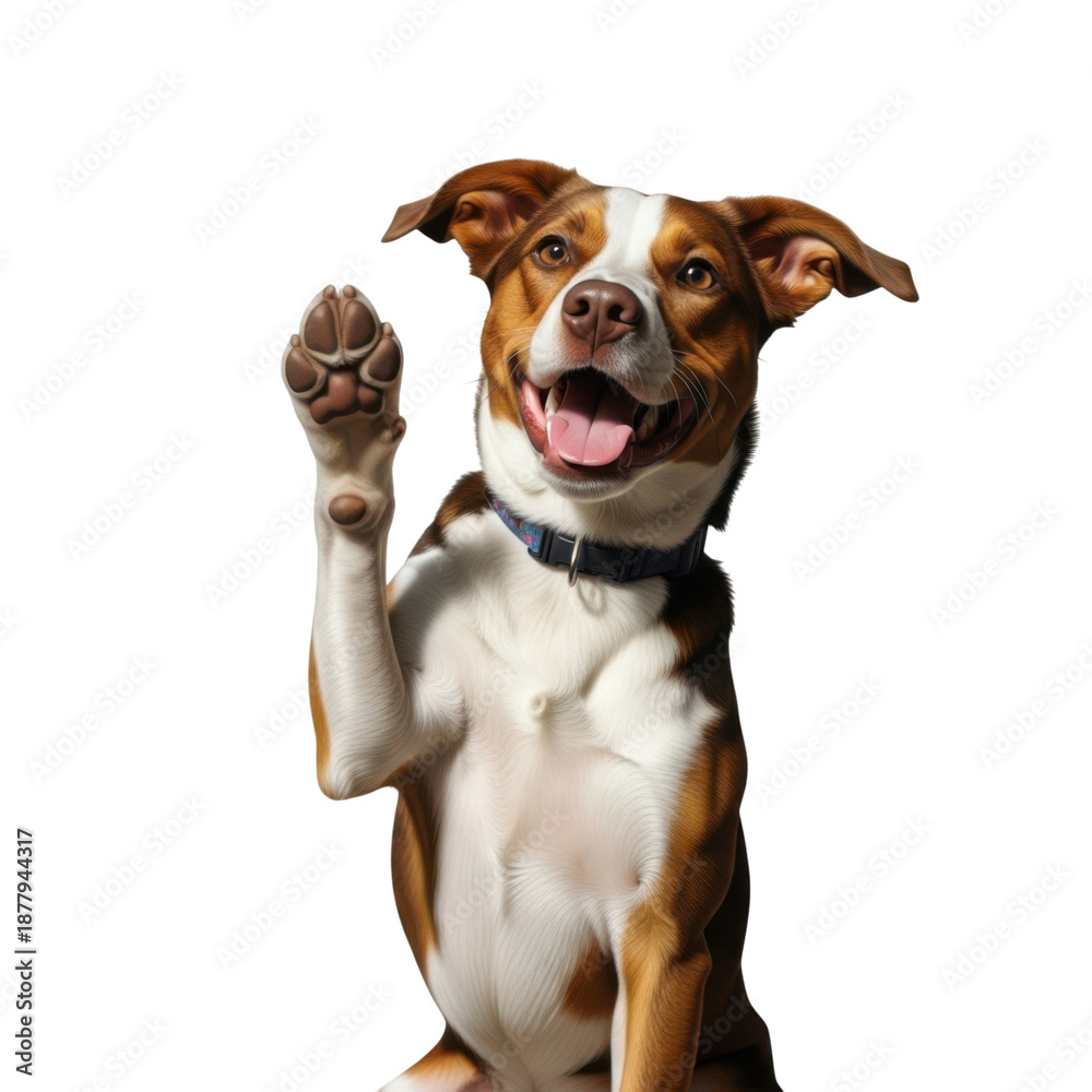Obraz premium Happy dog raising paw isolated on transparent background