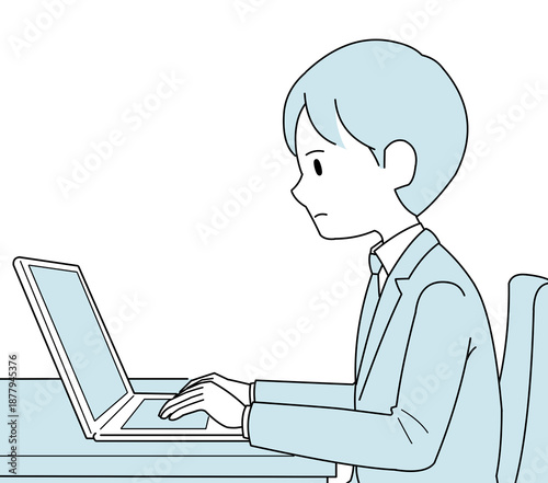 ノートパソコンで仕事をする会社員のイメージイラスト
