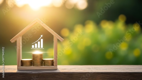 Real Estate Investment House with Growing Coins and Graph
