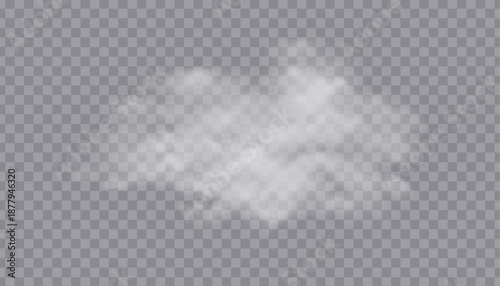 Fog or smoke cloud isolated on a transparent background. White clouds, haze, smog, dust, smoke, steam, displayed on a transparent PNG background.