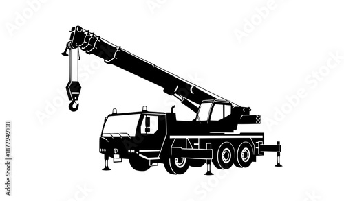 Mobile crane truck silhouette vector illustration for construction and transport designs