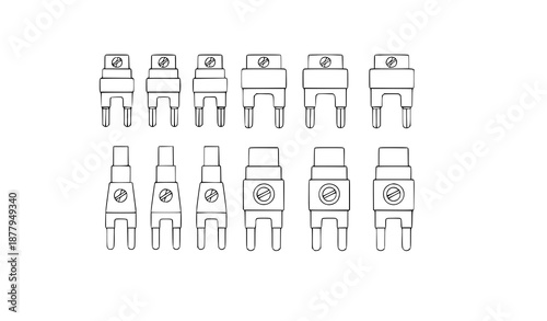 Minimalist electrical terminal connectors vector line art for electronics and industrial illustrations