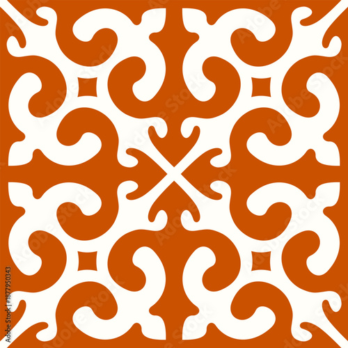 Red cinnabar and white nomadic ram horn ornament seamless vector pattern with strong symbolic contrast