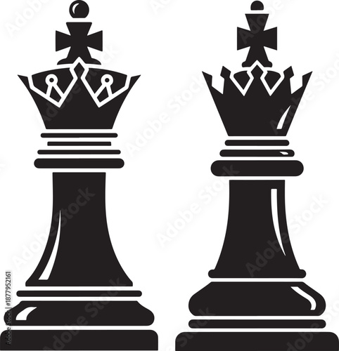 Chess king pieces silhouette icons for strategy, game and leadership concepts
