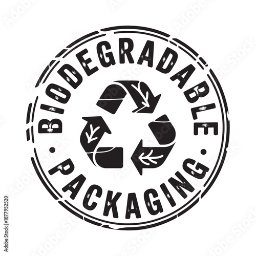 Biodegradable packaging logo with recycling symbol high quality